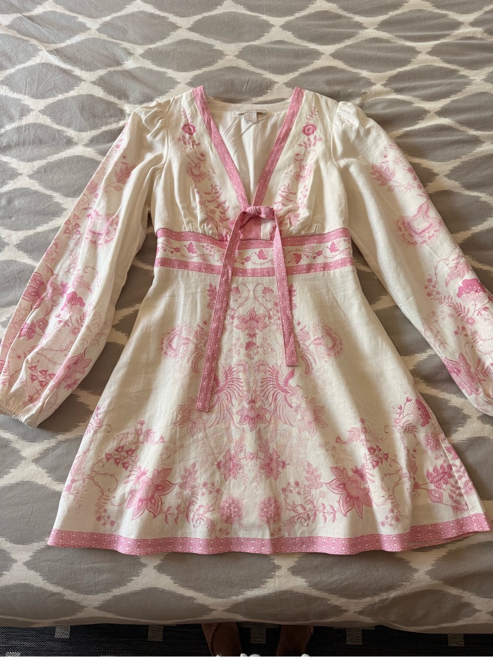 Caroline Constas Ivory and Pink Floral Tie-Front Tunic Dress